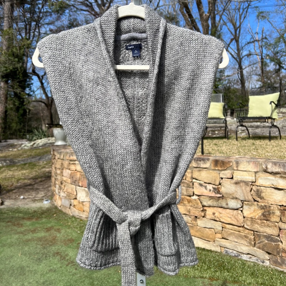 GAP Kids Acrylic/Wool/Mohair Gray Sleeveless Wrap Sweater with Sash Tie